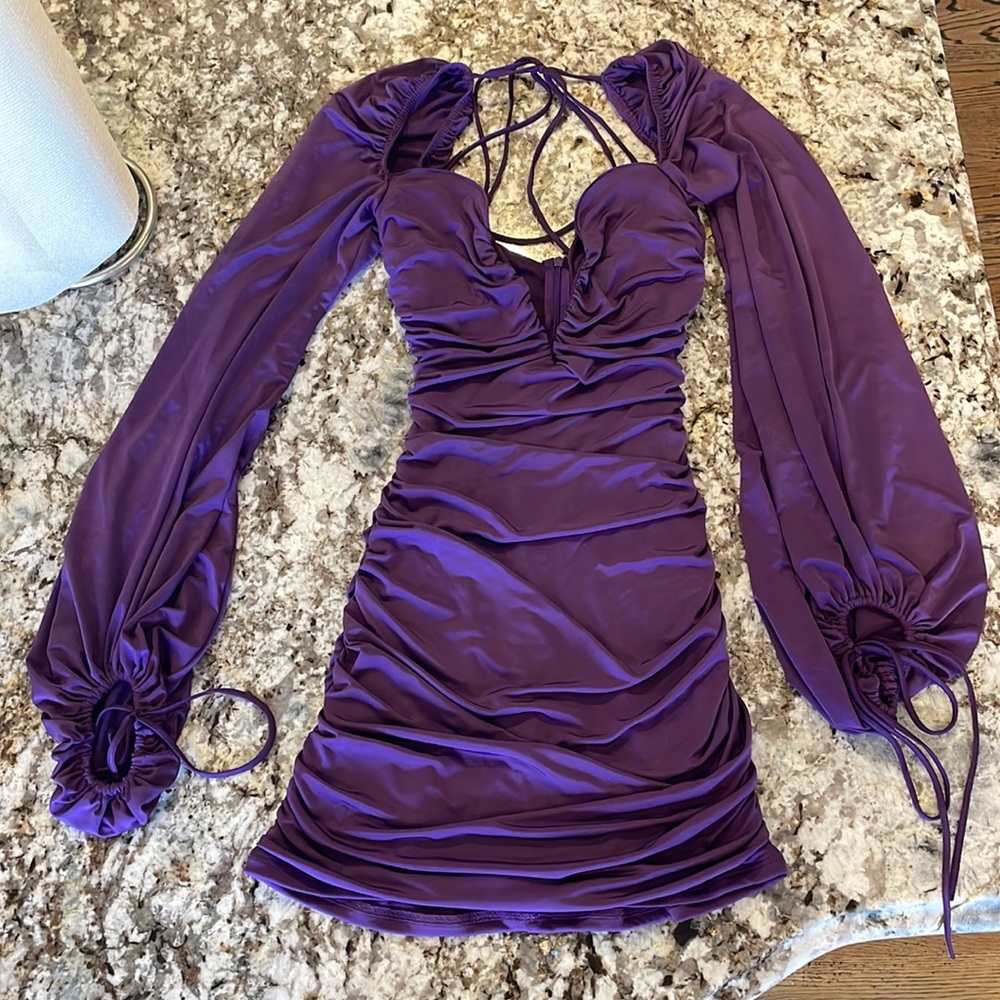 Lucy In the Sky Robin Deep V Shimmer Dress in Purple